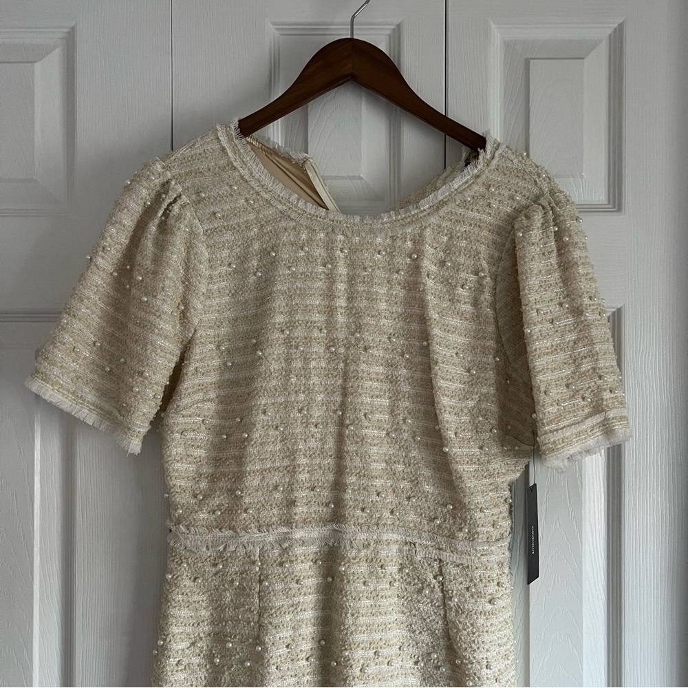 Elegant Cream & Pearl Textured Dress
